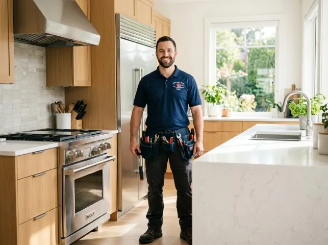 Appliance Repair Hero technician in a Assonet, MA kitchen after an appliance repair